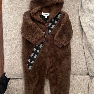 GAP x Disney Star Wars Brown Fuzzy Hooded One-Piece Chewbacca Fleece Suit